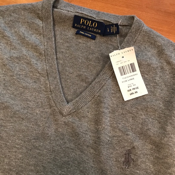 POLO RALPH LAUREN Pima Cotton V-Neck Sweater - Picture 4 of 4